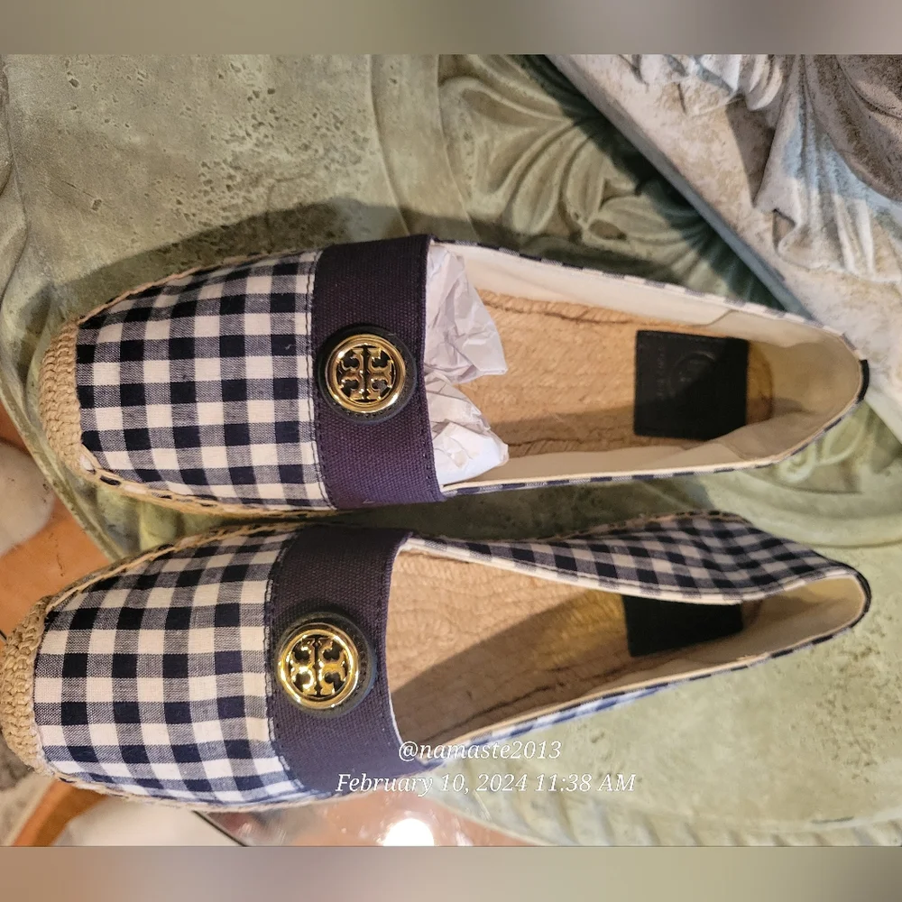 Tory Burch Beacher Brigh Navy Espidrilles Flats Jute Leather Designer #715 - Picture 9 of 16